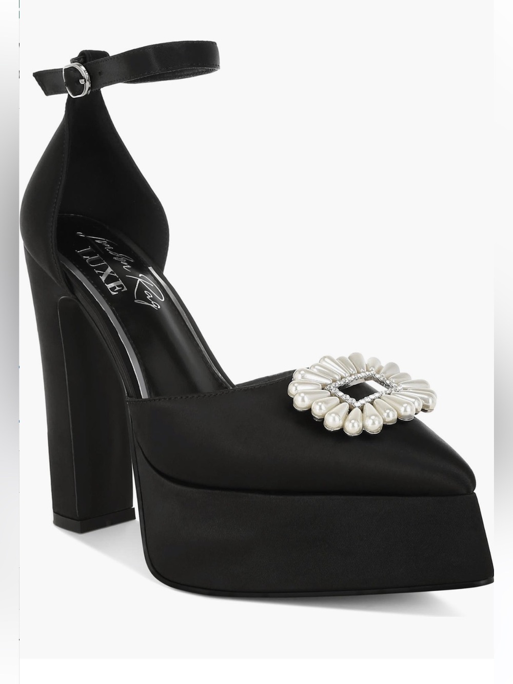 London Rag Maeissa Pearly Brooch Ankle Strap Platform Pump